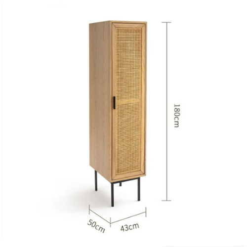 Tall uno g4 wardrobe wooden cabinet with woven cane door and black metal legs for stylish storage