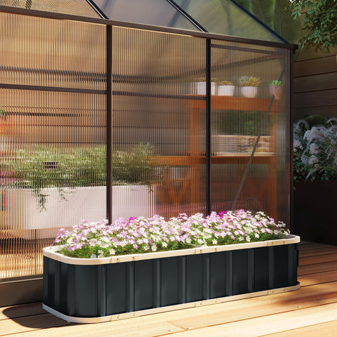 Outsunny Galvanised Raised Garden Bed, 5 x 2 x 1 ft Metal Planter with Gloves and Folded Edging, Dark Grey