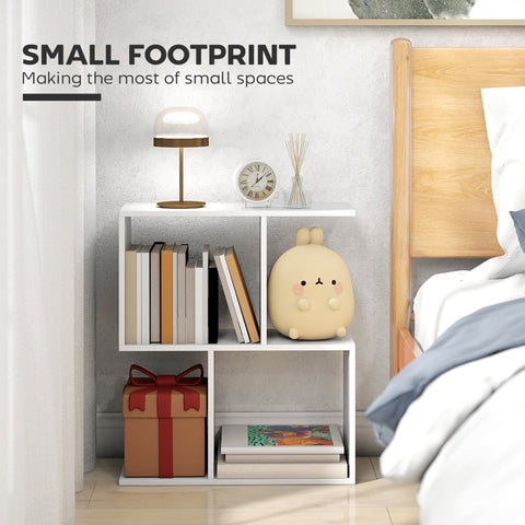 HOMCOM Side Table, Narrow End Table with Storage Shelves, S-Shaped, 3-Tier, 50W x 19.5D x 58H cm, White