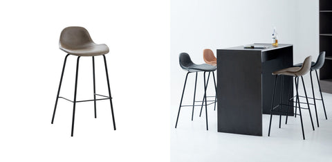 Modern upton nordic bar stool with dark gray leather seat and slim black metal legs for stylish seating