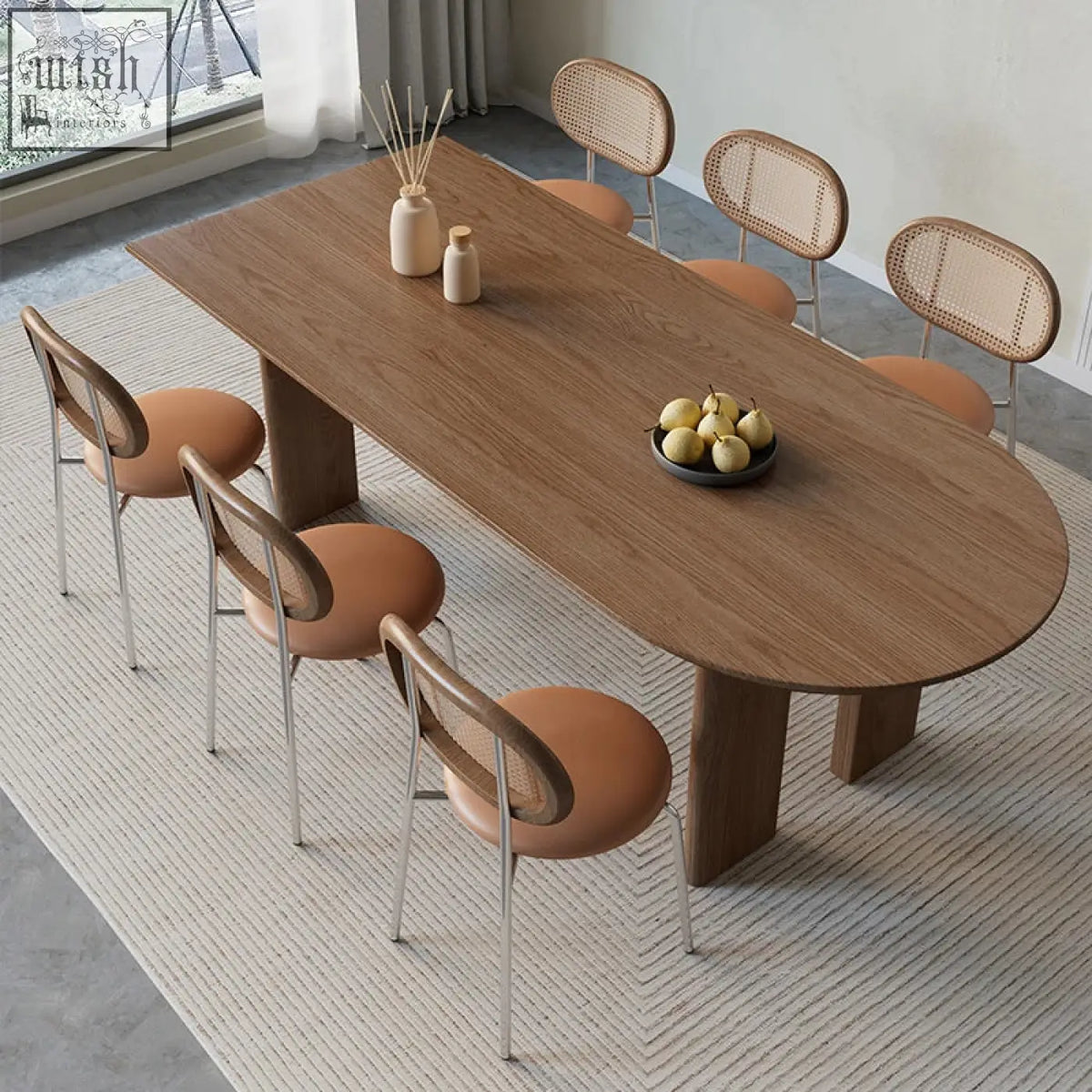 Modern uta dining table with warm brown wood finish and sturdy thick block legs for stylish dining uta dining
