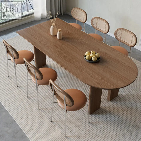 Modern uta dining table with warm brown wood finish and sturdy thick block legs for stylish dining uta dining