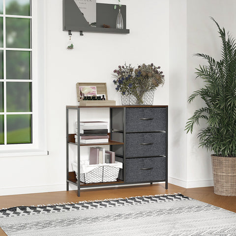 HOMCOM Chest of Drawers Storage  Dresser Cabinet Organizer with 3 Fabric Drawers and 2 Display Shelves for Living Room, Bedroom, Hallway, Black