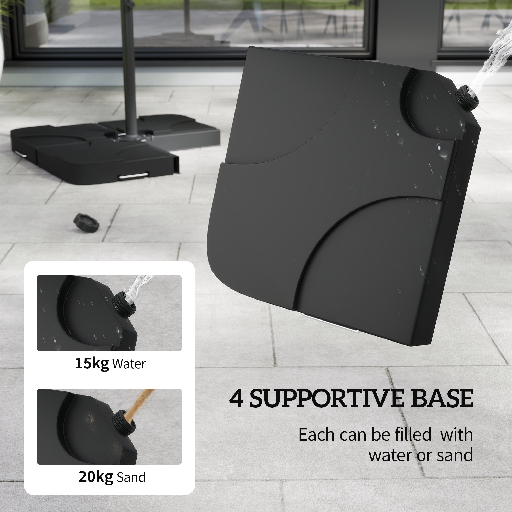 Outsunny 3m Overhanging Parasol, with Base, Weights and Cover - Dark Grey