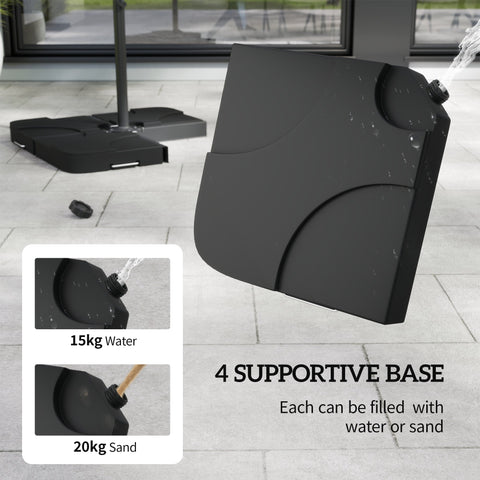 Outsunny 3m Overhanging Parasol, with Base, Weights and Cover - Dark Grey
