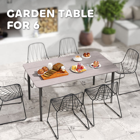 Outsunny Garden Table, Outdoor Dining Table for 6 People, 160 x 90 x 74 cm, with Rust Resistant Metal Frame, WPC Top, for Balcony, Terrace, Light Grey