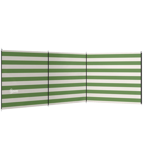 Outsunny 4 Pole Camping Windbreaks, Beach Wind Shield Shelter with Carry Bag and Steel Poles, 540cm x 150cm, Army Green