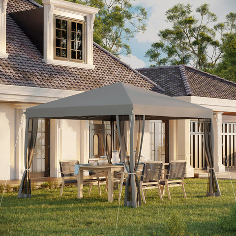 Outsunny 3 x 3\'c2\'a0m Pop Up Gazebo, 420D Garden Tent Canopy with Removable Mesh Sidewall Netting, Carry Bag for Garden Patio Outdoor, Light Grey