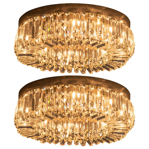 HOMCOM Crystal Ceiling Lights Set of 2, Modern Flush Chandeliers with Stainless Steel Base, Pendant Lights for Living Room Bedroom Dining Room, Silver Tone