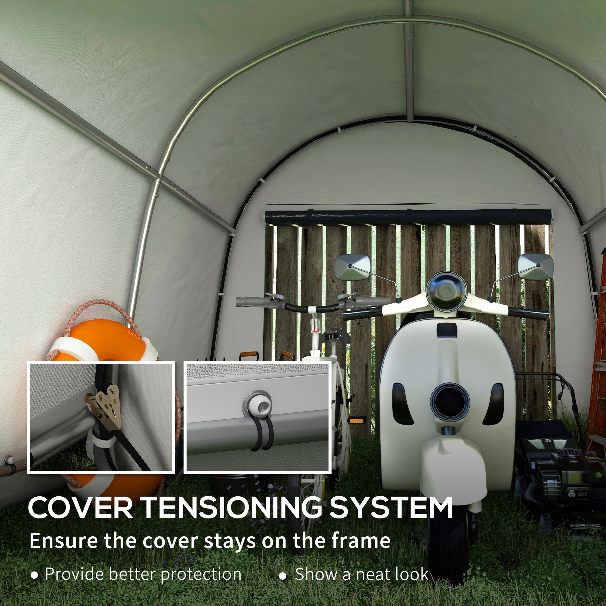 Outsunny 3 x 3(m) Garden Storage Tent, Heavy Duty Outdoor Shed, Waterproof Portable Shed Storage Shelter with Galvanised Steel Frame for Bike, Motorcycle, Garden Tools, Grey