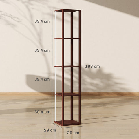 HOMCOM RGB LED Floor Lamp with Shelves, Modern Dimmable Standing Lamp with Remote Control, Adjustable Brightness & Speed for Living Room, Bedroom, Office, Brown