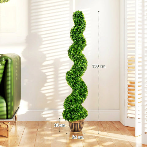 HOMCOM Set of 2 Artificial Plants, Topiary Spiral Boxwood Trees with Pot, for Home Indoor Outdoor Decor, 150cm