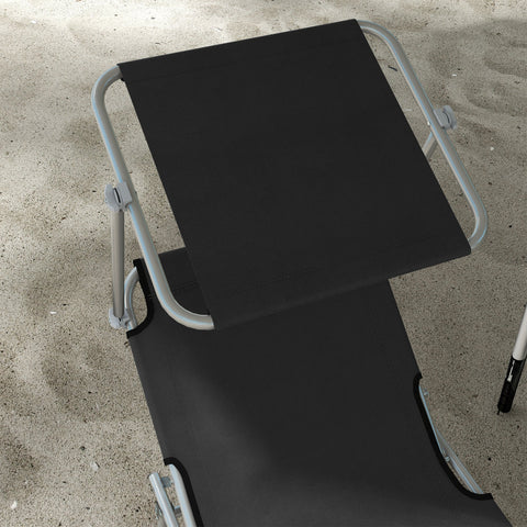 Outsunny Foldable Sun Lounger Set of 2 with Sun Shade & Adjustable Backrest - Black