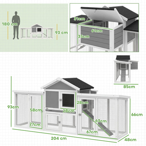 PawHut Large Chicken Coop, Wooden Outdoor Chicken Cage Poultry Hen House with Nesting Box