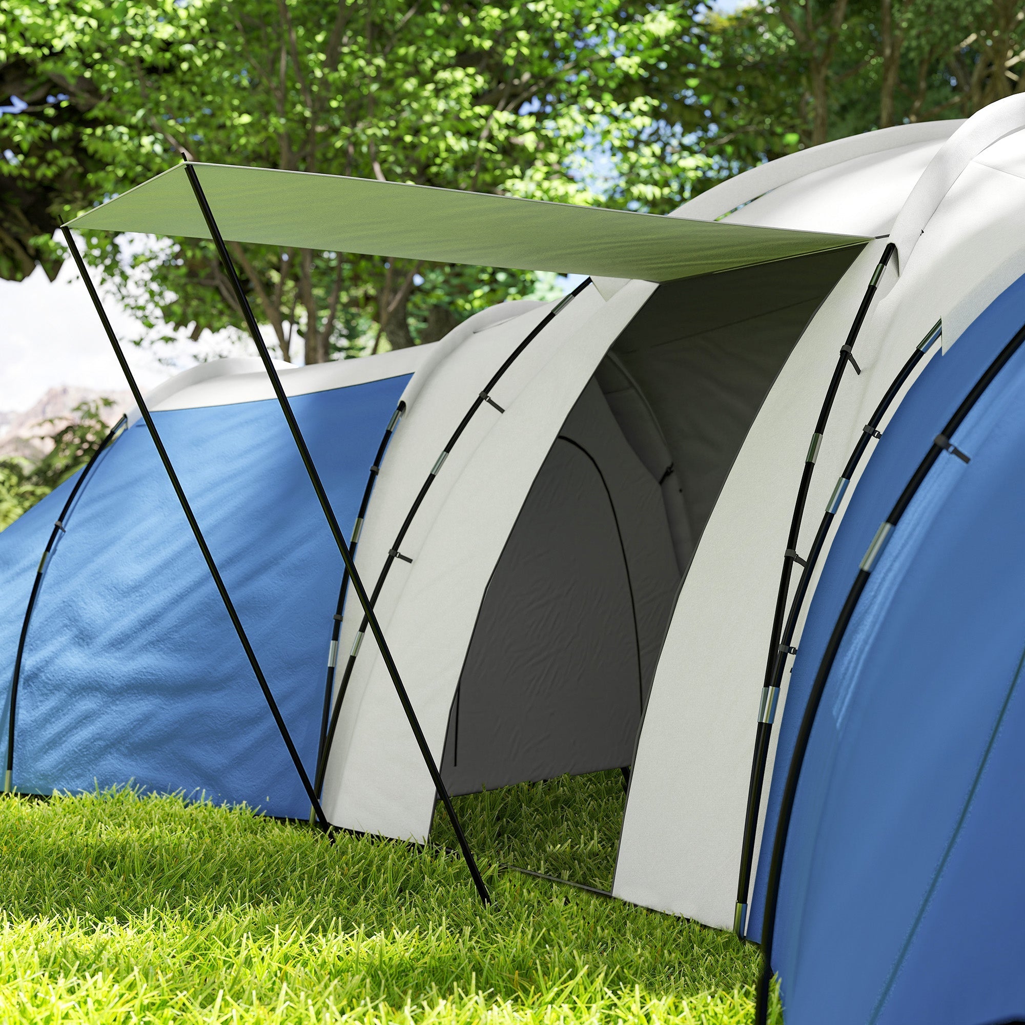 Outsunny 6-9 Man Tent with Bedrooms and Living Room, Accessories Included, Blue