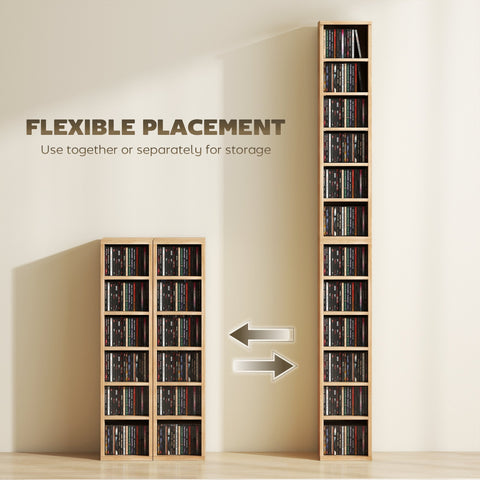HOMCOM Set of 2 CD Media Display Shelf Unit Tower Rack with Adjustable Shelves, Natural