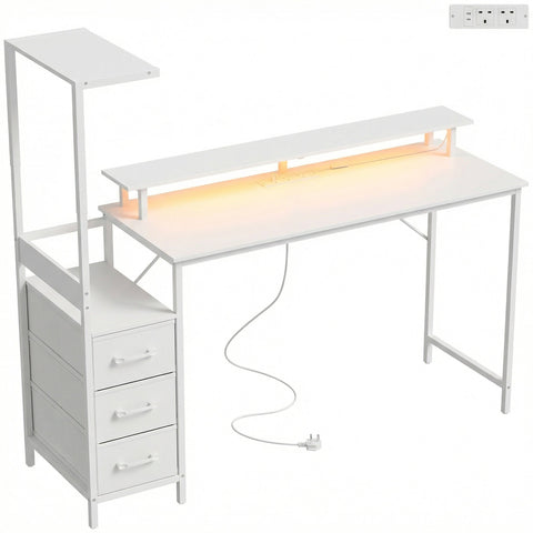 HOMCOM 147cm Gaming Desk with Charging Station and Monitor Stand, Computer Table for Home Office with RGB Lights, White