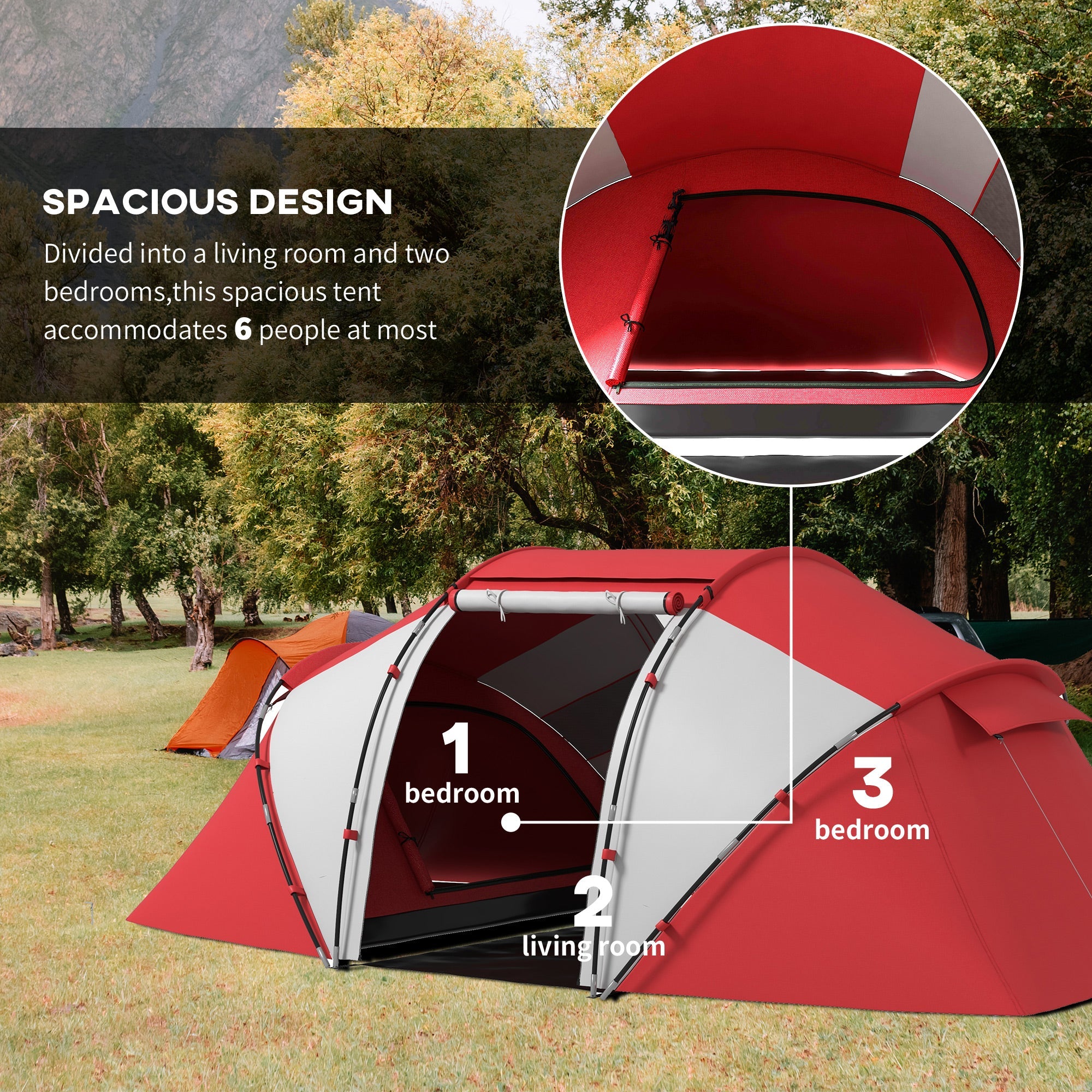 Outsunny 4-6 Man UV Protection Camping Tent - Grey and Red