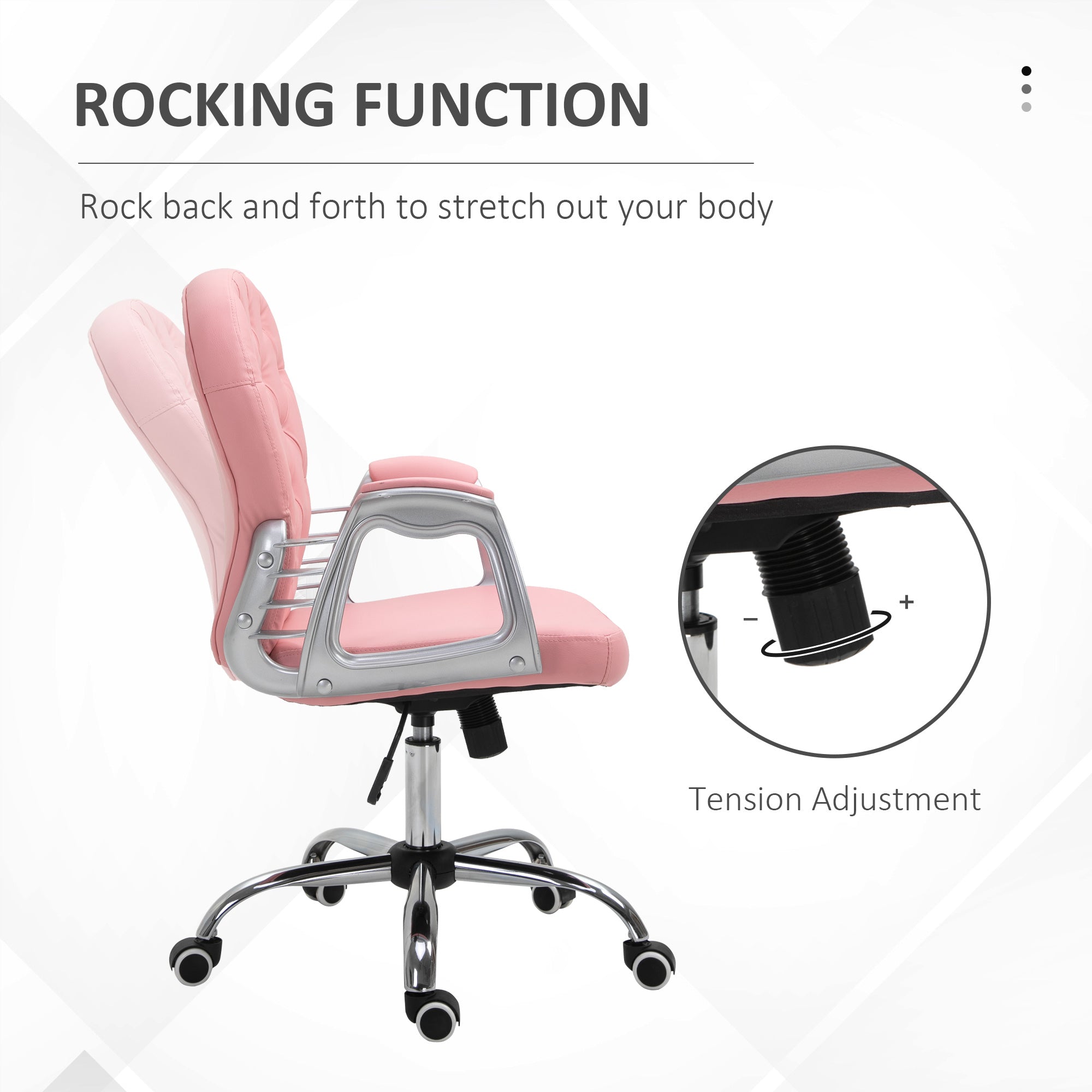 Vinsetto Office Chair Ergonomic 360\'c2\'b0 Swivel PU Diamante Padded Base 5 Castor Wheels for Home Work Pink