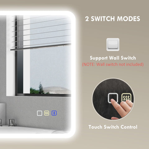 HOMCOM 60 x 80 cm Backlit Illuminated Bathroom Mirror with LED Lights and Bluetooth - Silver Tone