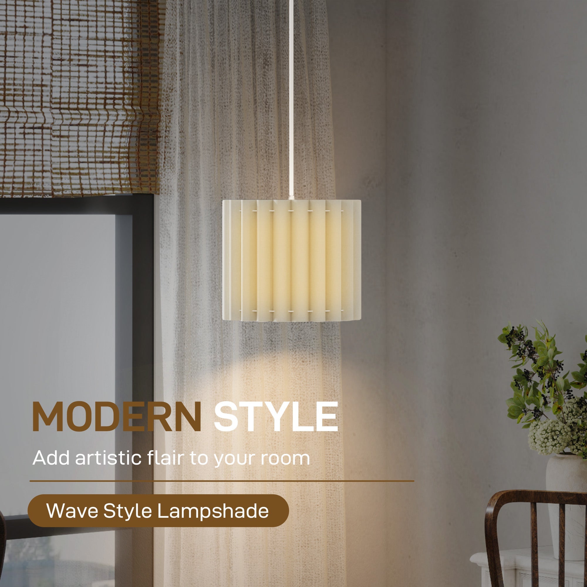 HOMCOM Linen Pendant Light, Modern Wave Ceiling Light Shade, E27 Lampshade for Living Room, Bedroom, Kitchen, Hallway, White