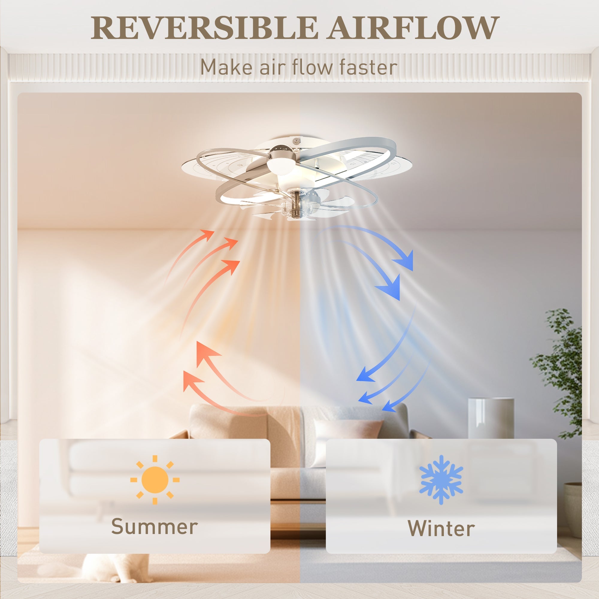 HOMCOM Ceiling Fan with Light and Remote, 3 Colour Temperatures, LED Mount Ceiling Fan Light for Bedroom, Silver Tone