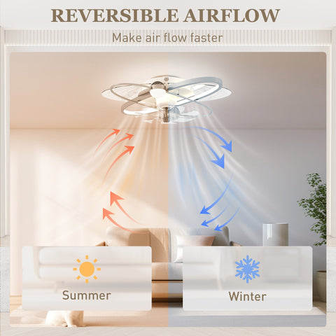 HOMCOM Ceiling Fan with Light and Remote, 3 Colour Temperatures, LED Mount Ceiling Fan Light for Bedroom, Silver Tone