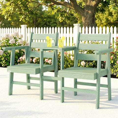 Outsunny Outdoor Garden Loveseat, Embossed Wooden Jack and Jill Garden Seat with Integrated Table, Green