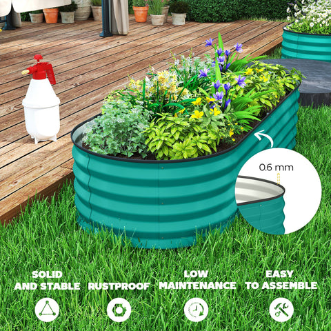 Outsunny Set of Two 150 x 60cm Steel Planters - Green