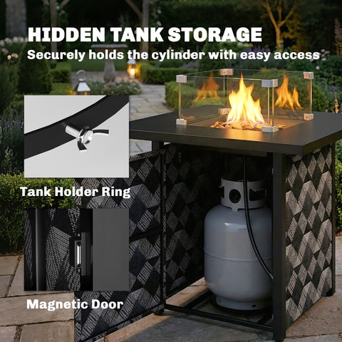 Outsunny Square Propane Gas Fire Pit Table,12 KW Firepit Outdoor Patio Heater with Glass Wind Guard, Lava Rocks, Gas Tank Holder
