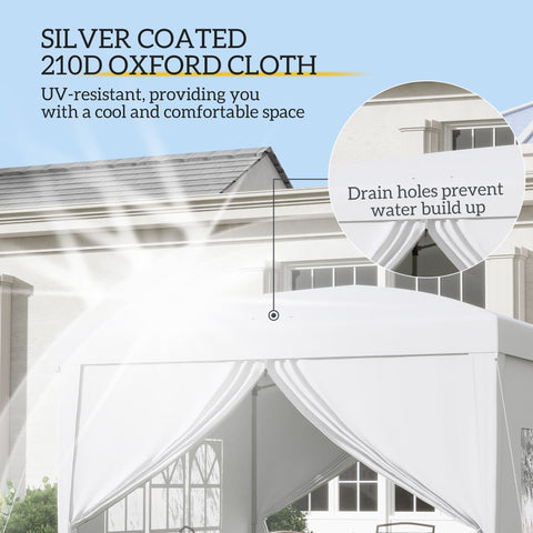 Outsunny 3 x 3m Pop Up Gazebo, Wedding Party Canopy Tent Marquee with Carry Bag and Windows, White