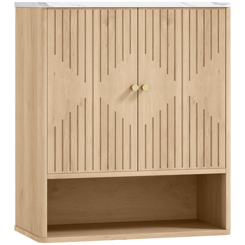 HOMCOM Bathroom Wall Cabinet with Adjustable Shelf - Oak