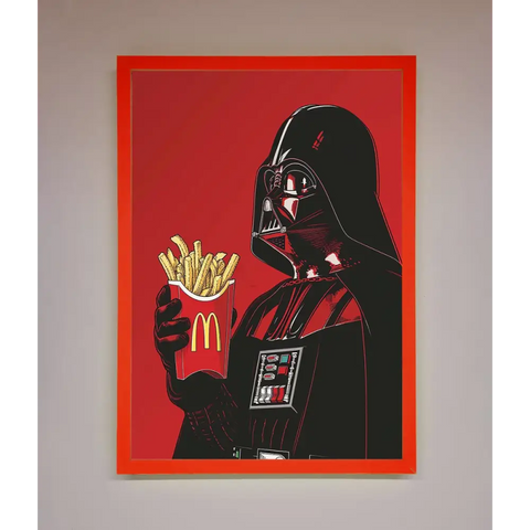 Vader French Fries Framed Poster - A3 (29.7 x 42 cm) / Neon Red - Framed Print