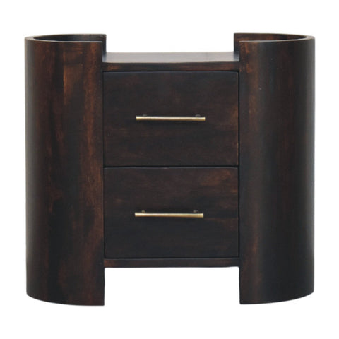 Dark wood valencia two-drawer bedside table with gold-tone handles perfect for bedroom storage