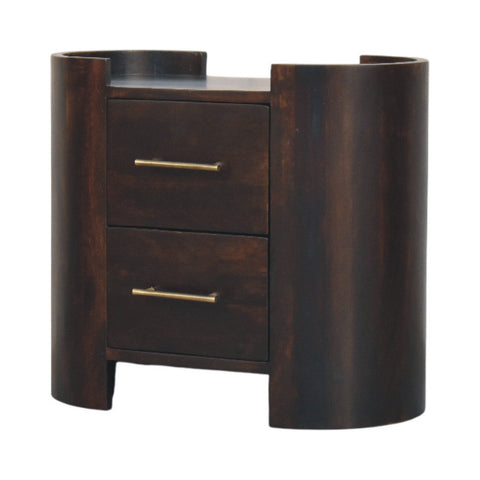 Dark wood valencia two-drawer bedside table with gold-tone handles perfect for bedroom storage