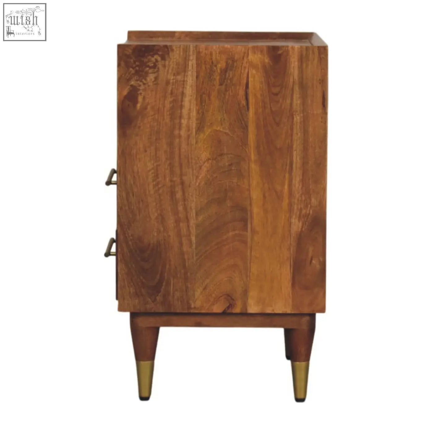 Valenza brass accent bedside solid wood nightstand with two drawers brass handles and gold toned feet