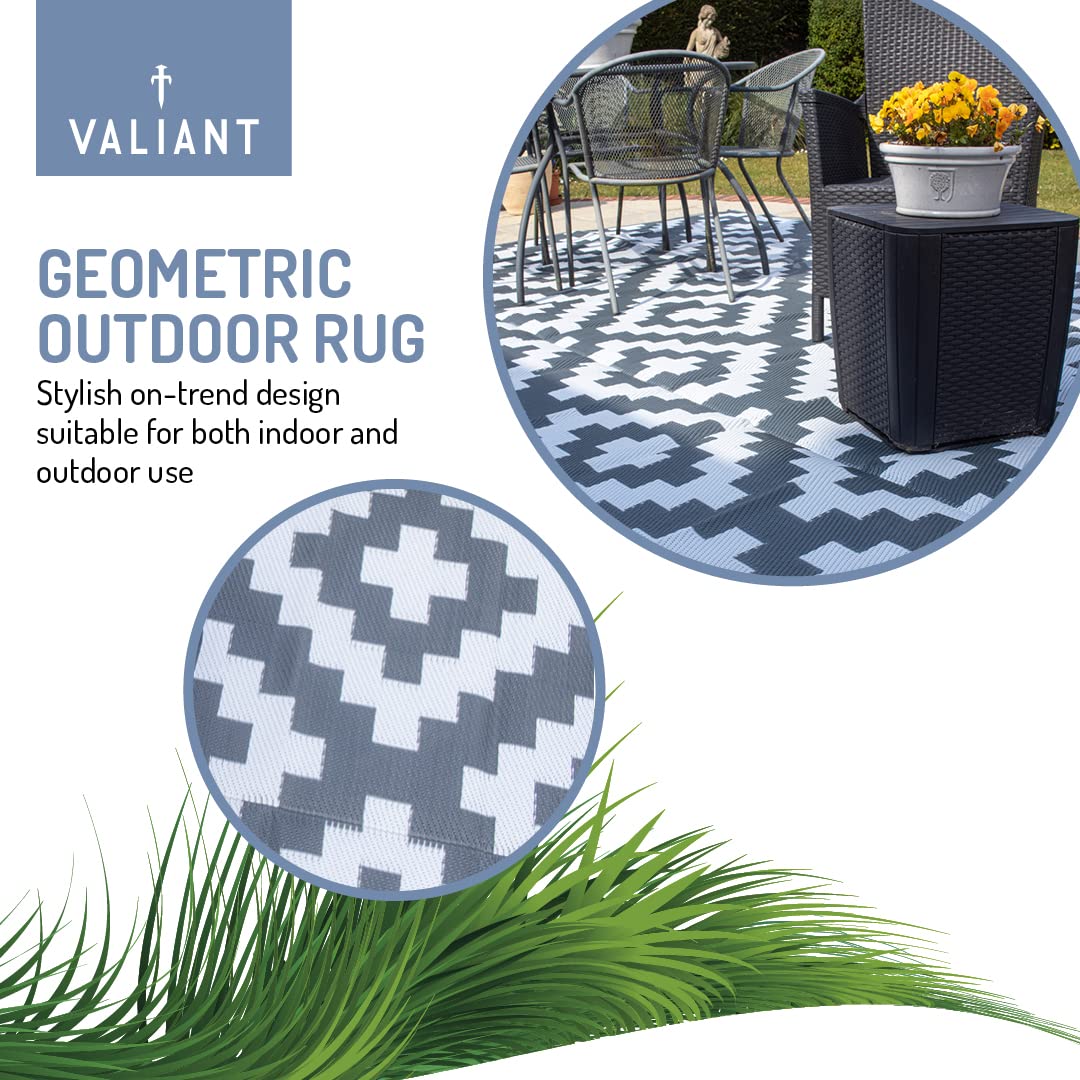 Valiant grey xl rug with bold black and white zigzag pattern outdoor xl waterproof for gardens patio and decking