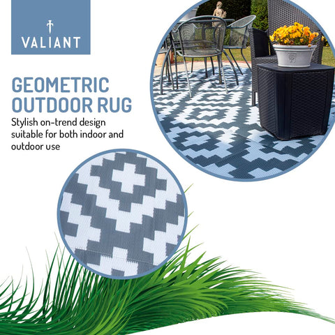 Valiant grey xl rug with bold black and white zigzag pattern outdoor xl waterproof for gardens patio and decking