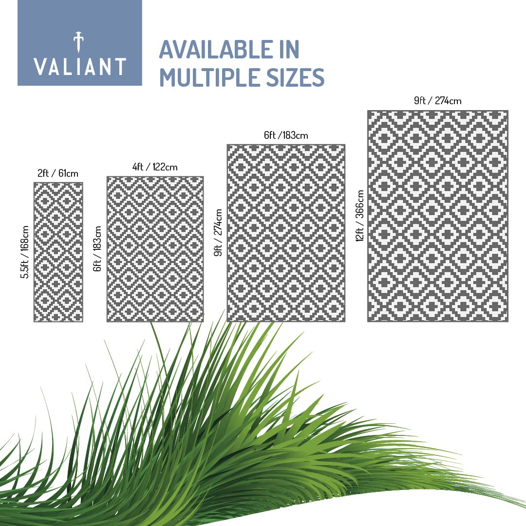 Valiant grey outdoor xl waterproof rug with geometric pattern perfect for gardens patio and decking in grey xl rug sizes