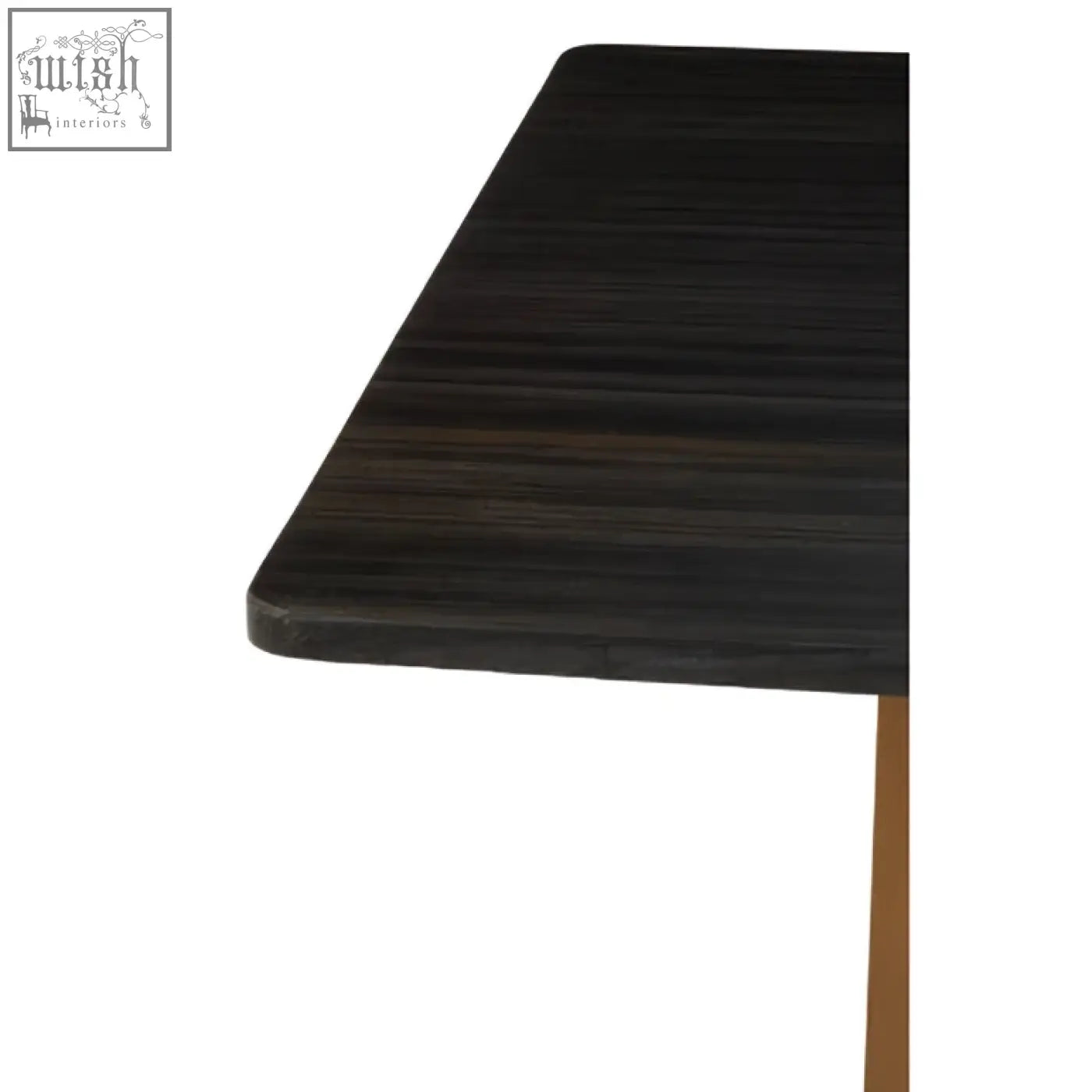 Dark wood grain black marble dining table with modern edge and slim gold leg varana black marble top rectangular dining table