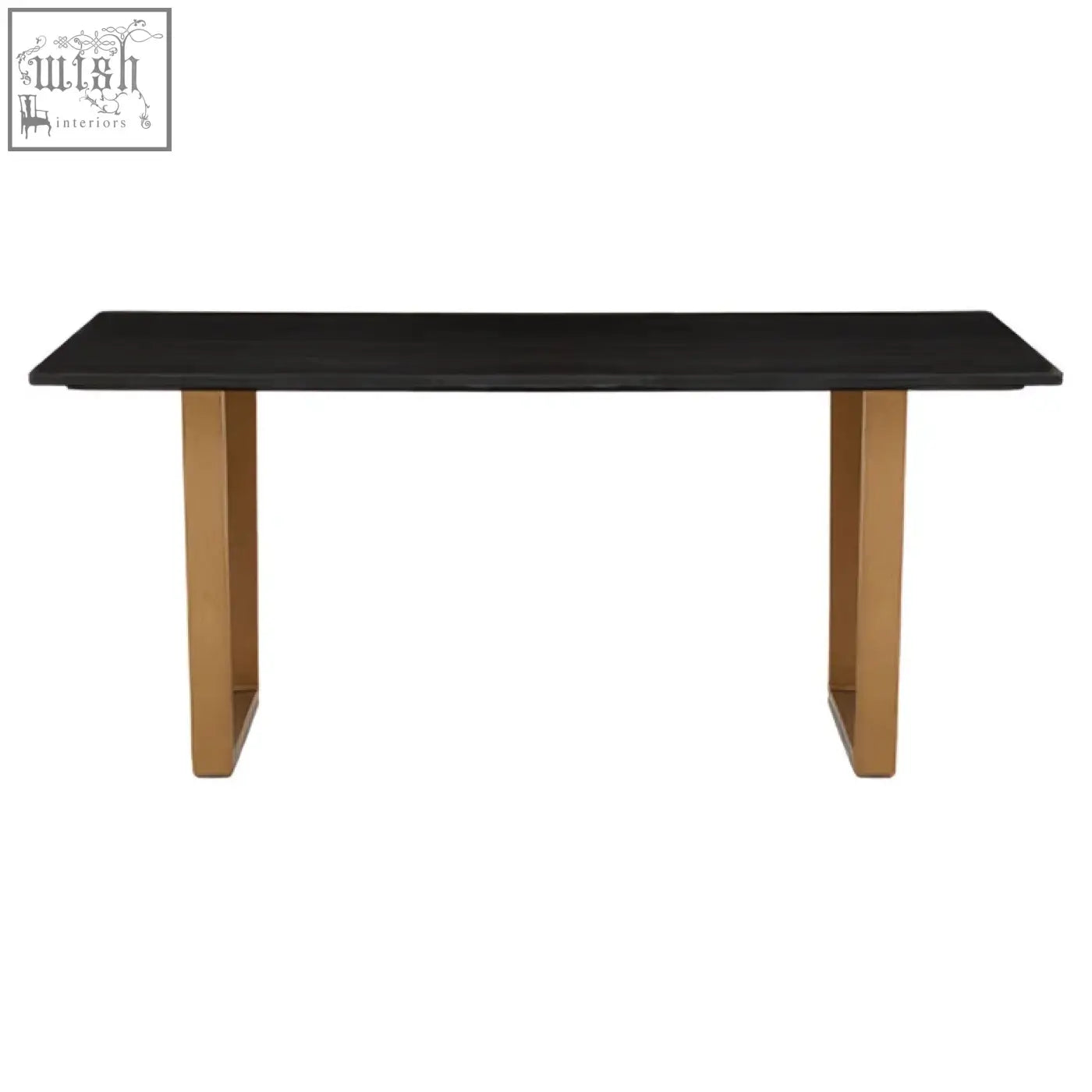 Varana black marble dining table with sleek black marble top and sturdy gold-toned metal legs in a minimalist design