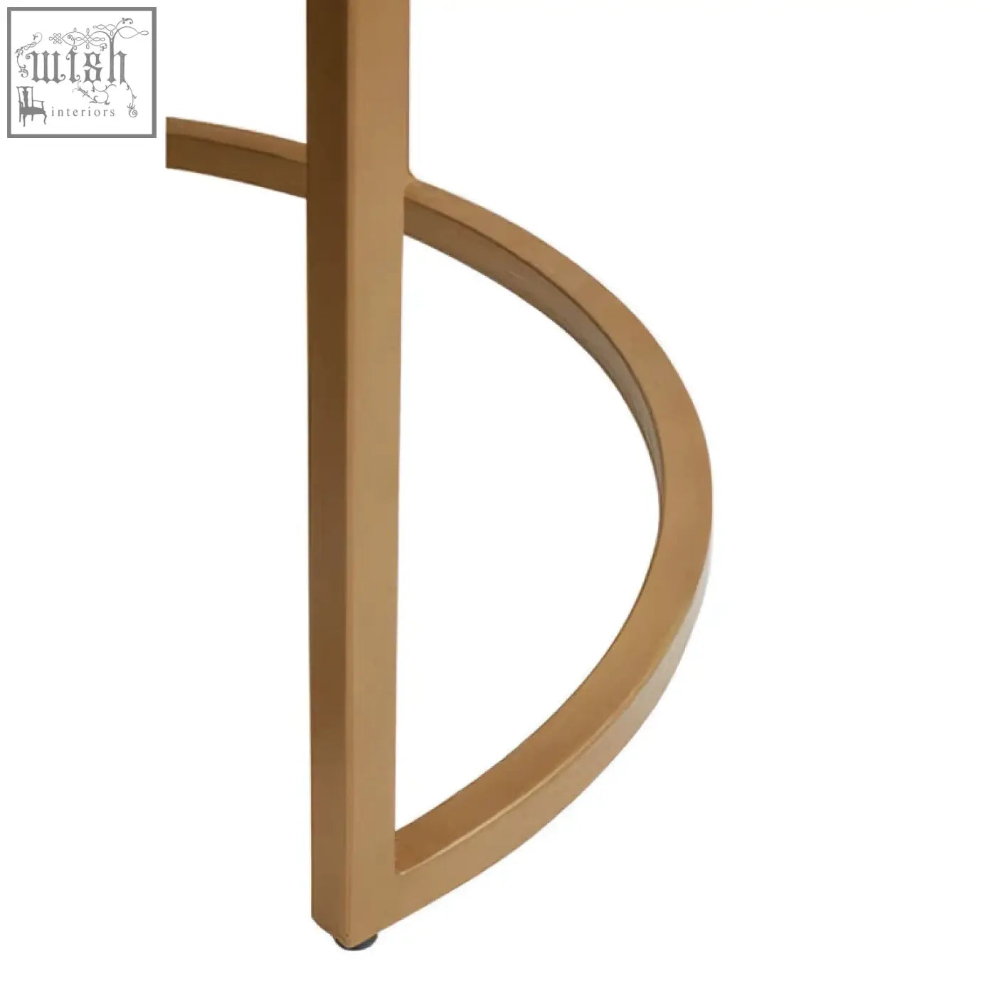 Gold-toned metal bar stool leg with a curved minimalist design for two black marble top round tables varana nest