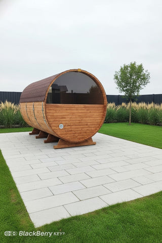 Steam & Oak Gas Barrel Sauna 3m Canopy + Anteroom (Electric or Wood-Fired)