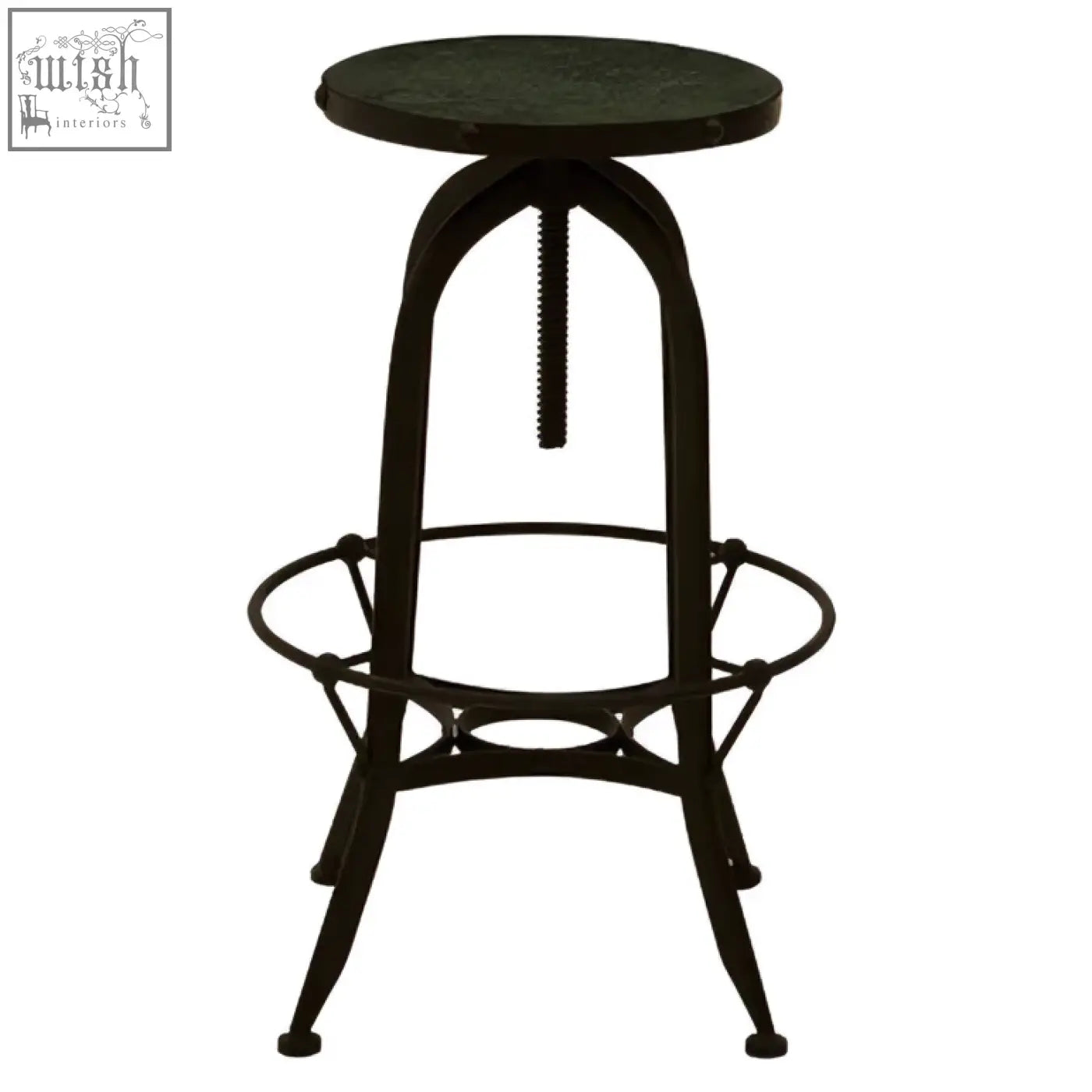 Black wrought iron vasco black and green finish bar stool with round textured seat and adjustable height mechanism