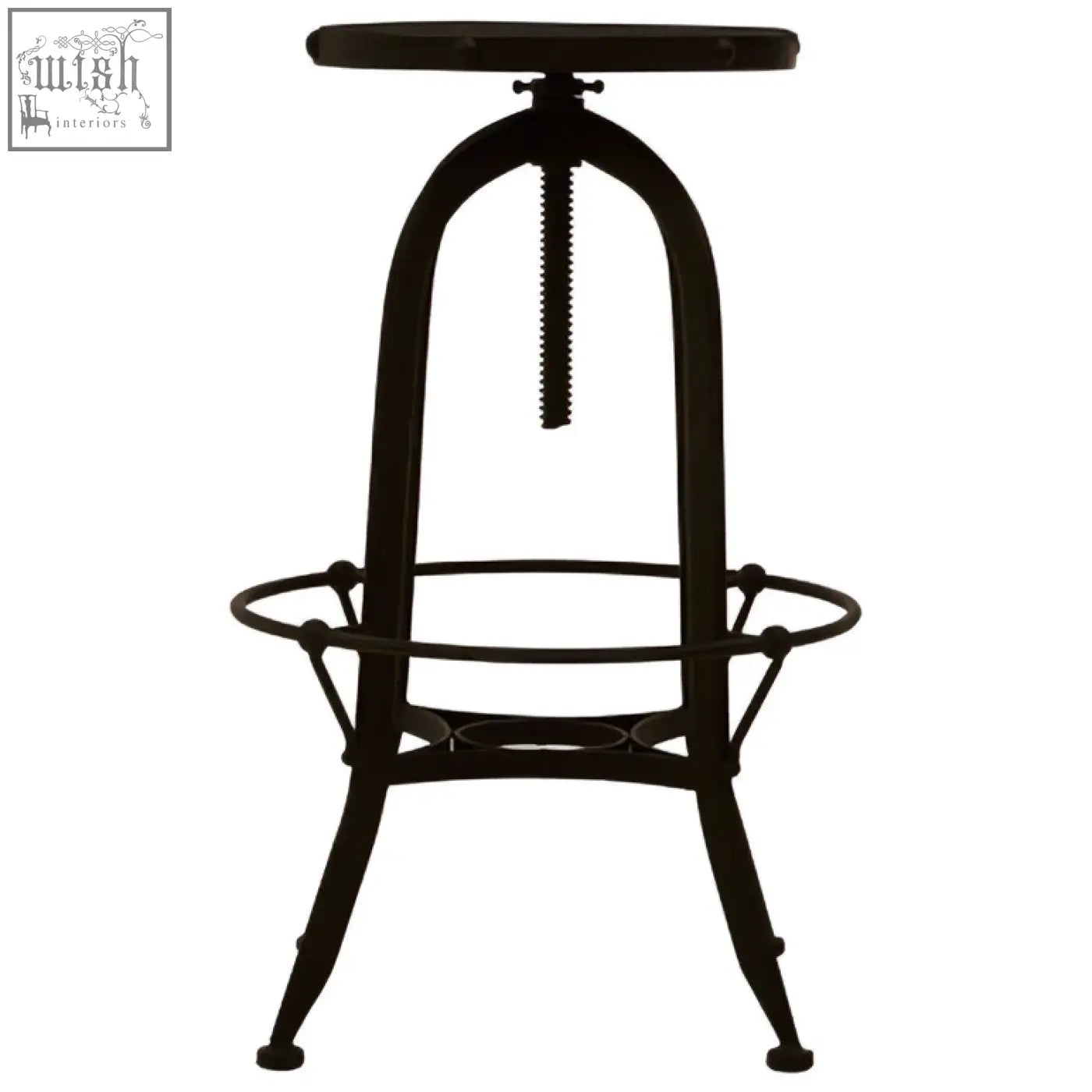 Vasco black and green finish bar stool with black wrought iron adjustable frame round seat and circular footrest
