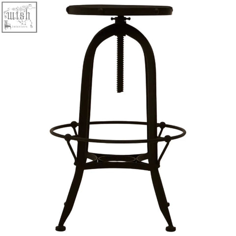 Vasco black and green finish bar stool with black wrought iron adjustable frame round seat and circular footrest