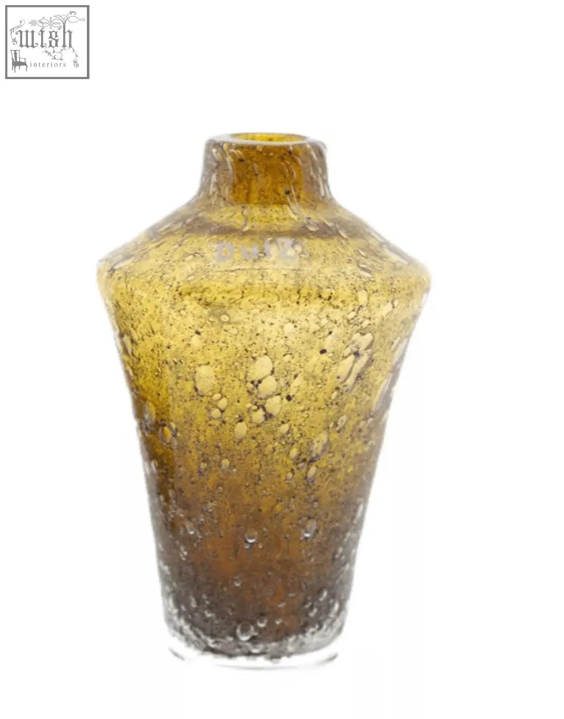 Amber textured glass vase from dutz collection with mouth blown gradient color and embedded bubbles