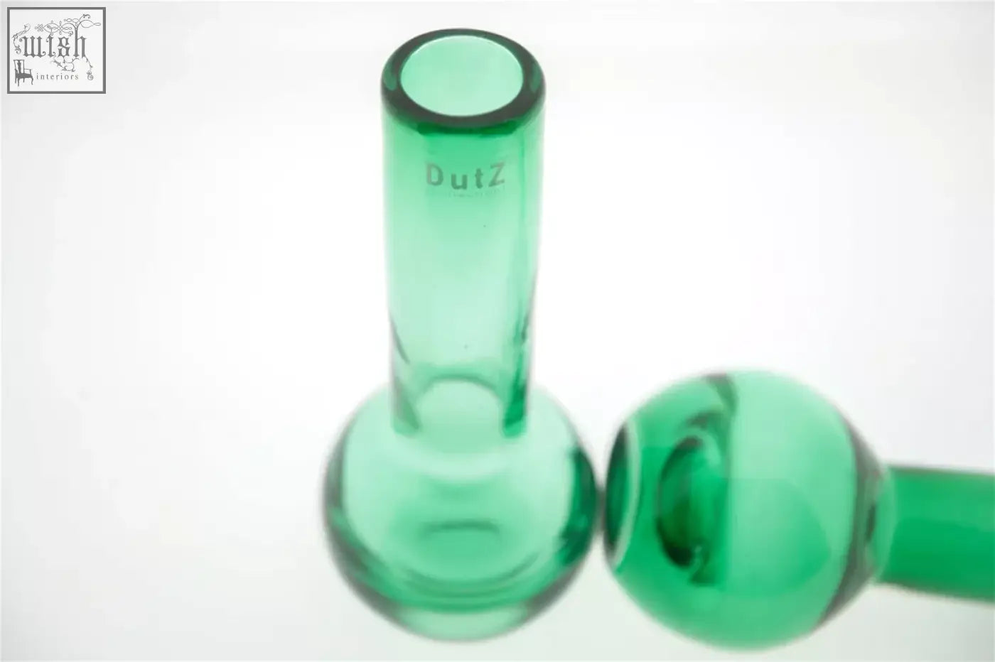 Green glass vase masa jungle green with cylindrical stem and rounded base from dutz collection mouth blown glass