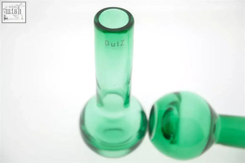Green glass vase masa jungle green with cylindrical stem and rounded base from dutz collection mouth blown glass