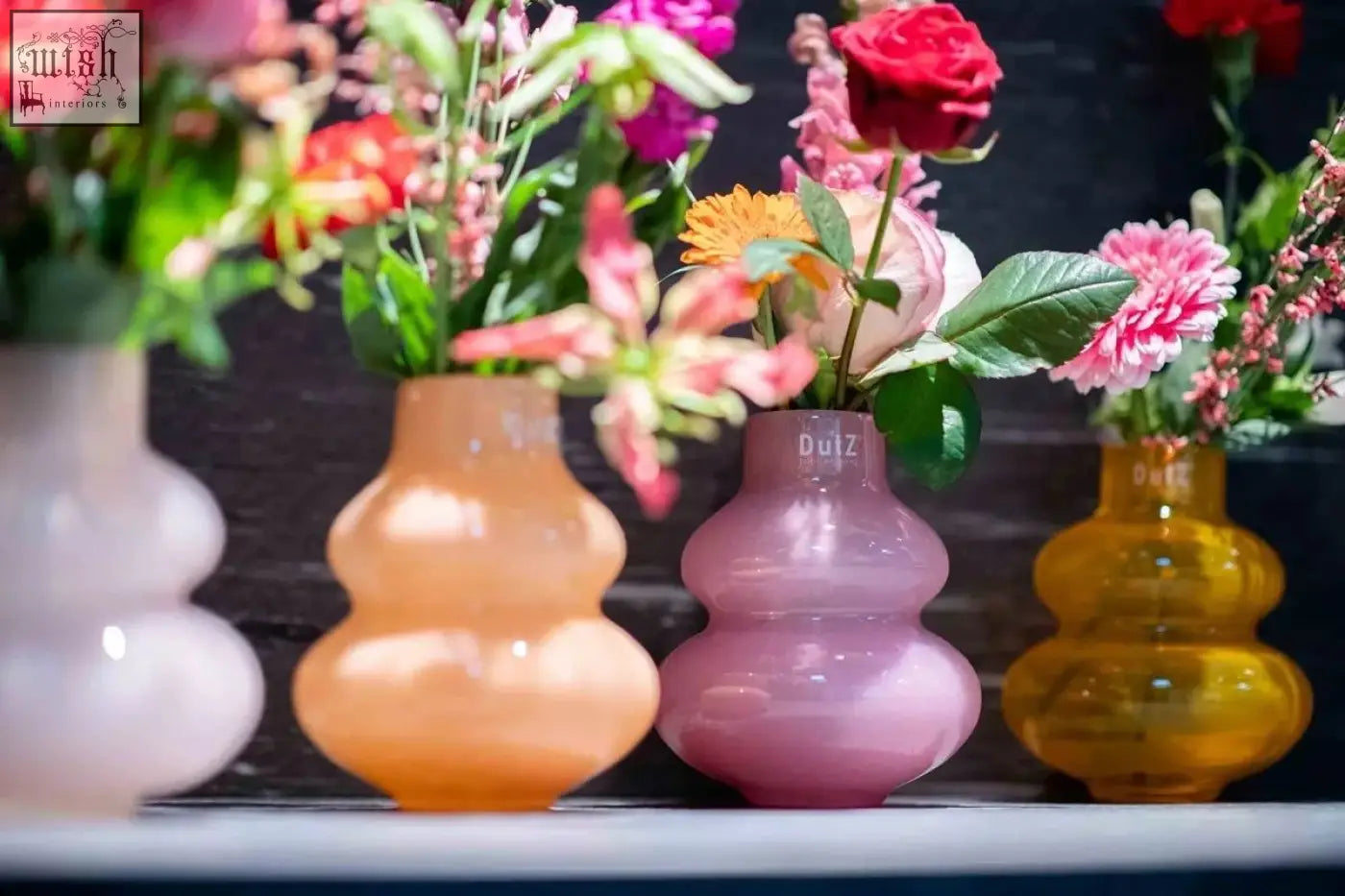 Pastel-colored translucent mouth blown glass vase skryszow s with stacked gourd shape from dutz collection flamingo